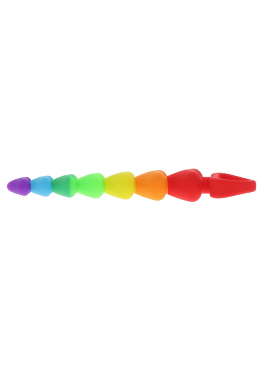 Rainbow Heart Beads - 7 Progressive Anal Beads, Body-Safe Silicone - Rainbow