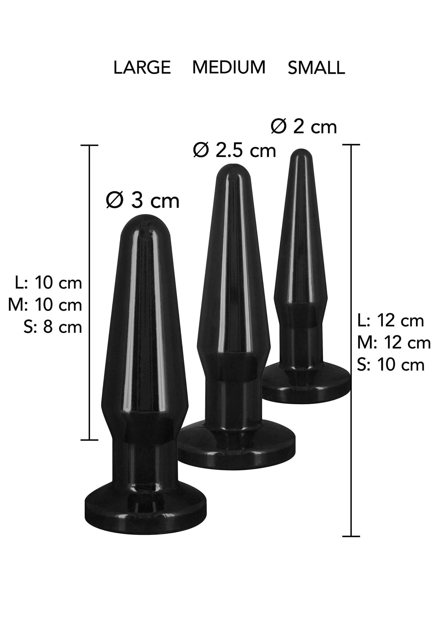 Best Butt Buddies - 3-Piece Butt Plug Set, Small Medium Large - Black