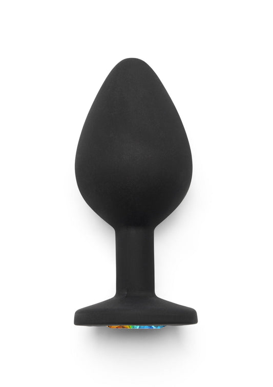 Rainbow Booty Jewel Medium - Silicone Butt Plug with Gemstone - Black