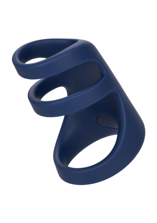 Rechargeable Triple Cock Cage - 10 Function Vibrating Cage - Blue