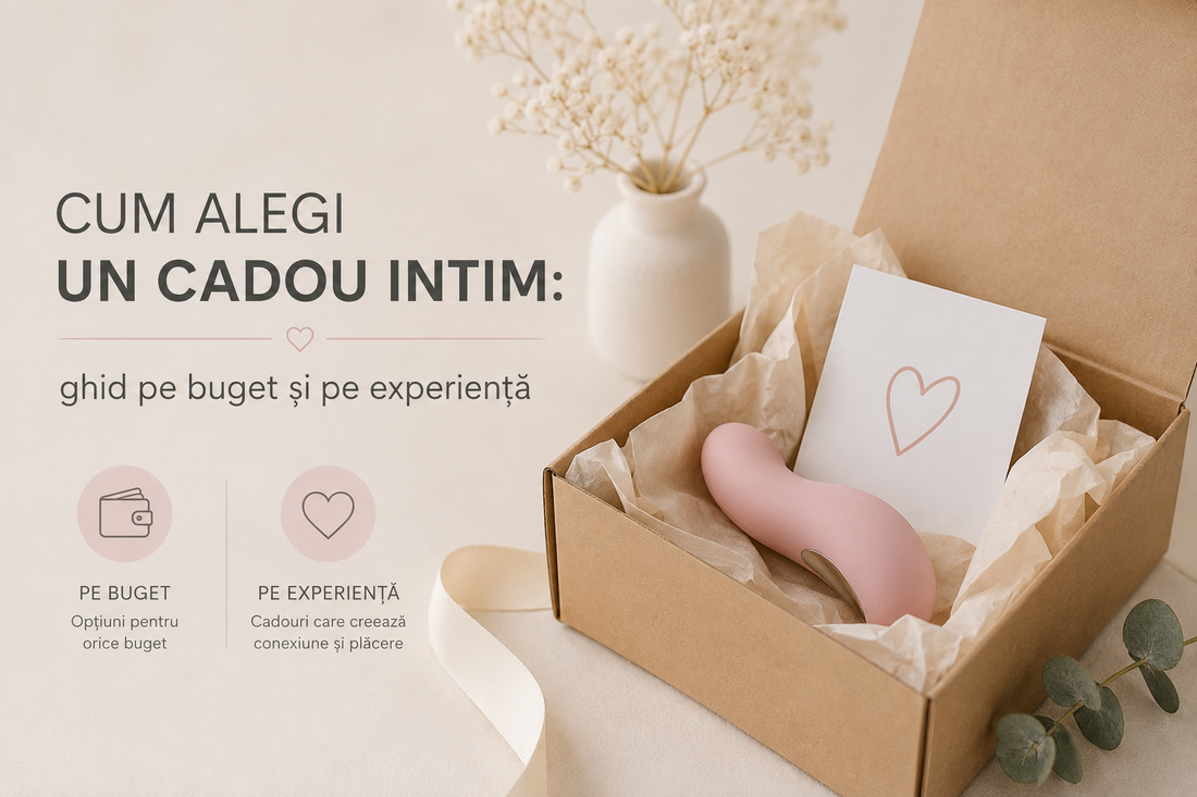 Cadou intim într-o cutie de carton cu ambalaj elegant și culori pastel – ghid Kynky.ro pentru alegerea unui cadou intim în funcție de buget, experiență și preferințele partenerului.