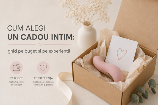 Cadou intim într-o cutie de carton cu ambalaj elegant și culori pastel – ghid Kynky.ro pentru alegerea unui cadou intim în funcție de buget, experiență și preferințele partenerului.