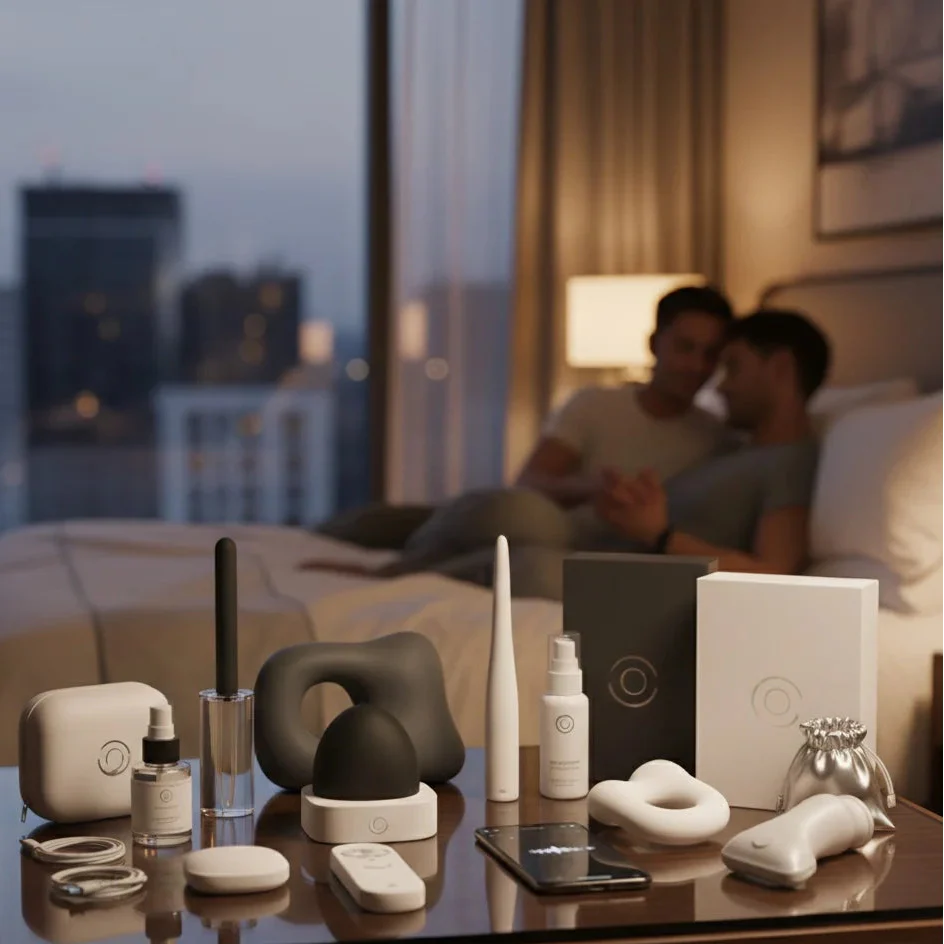 Couple sitting on a the floor in front of a chimney with champagne flutes, candles and flowers.
