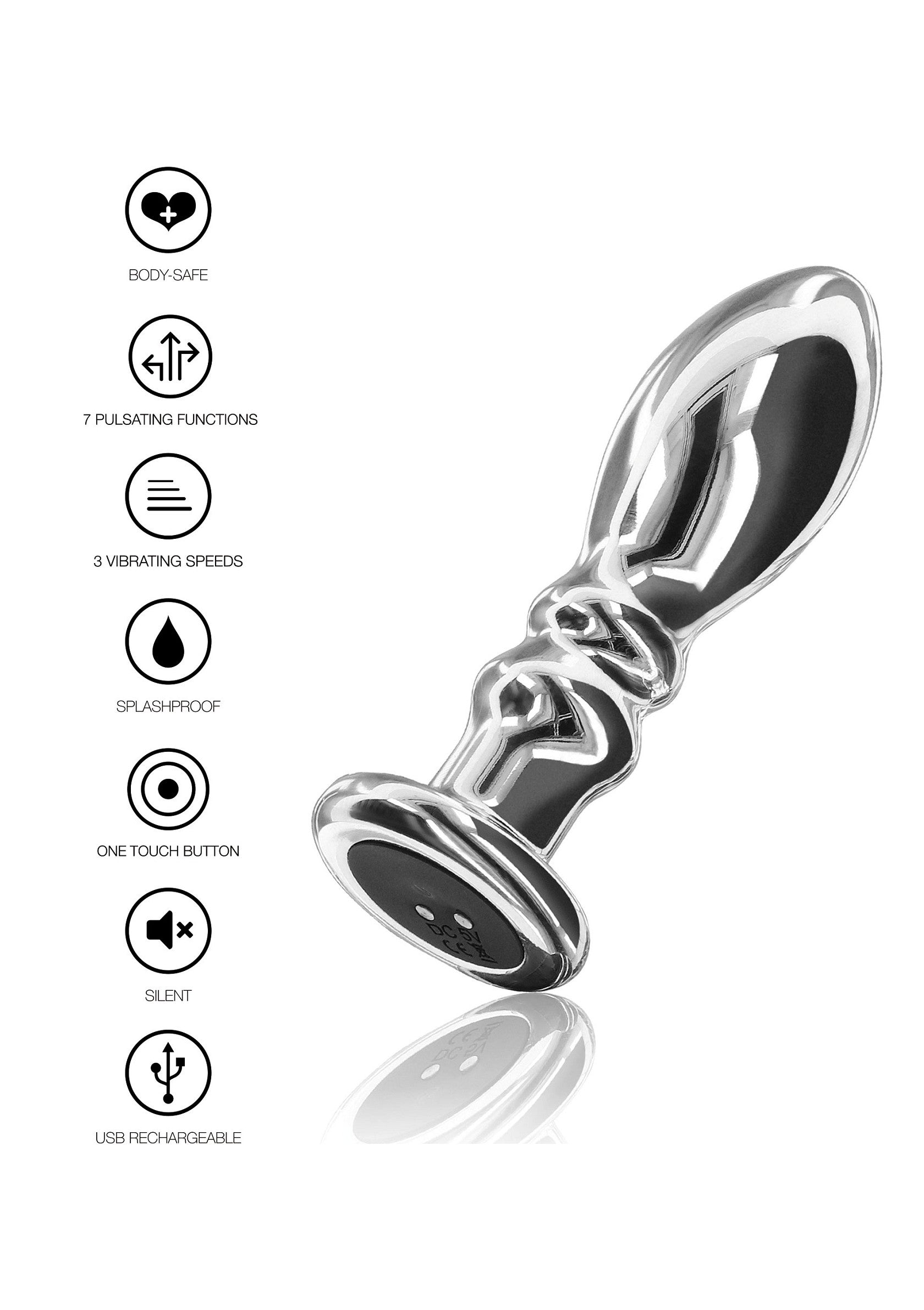 The Slider Vibrating Plug Large - Stainless Steel, 7 Modes - Silver