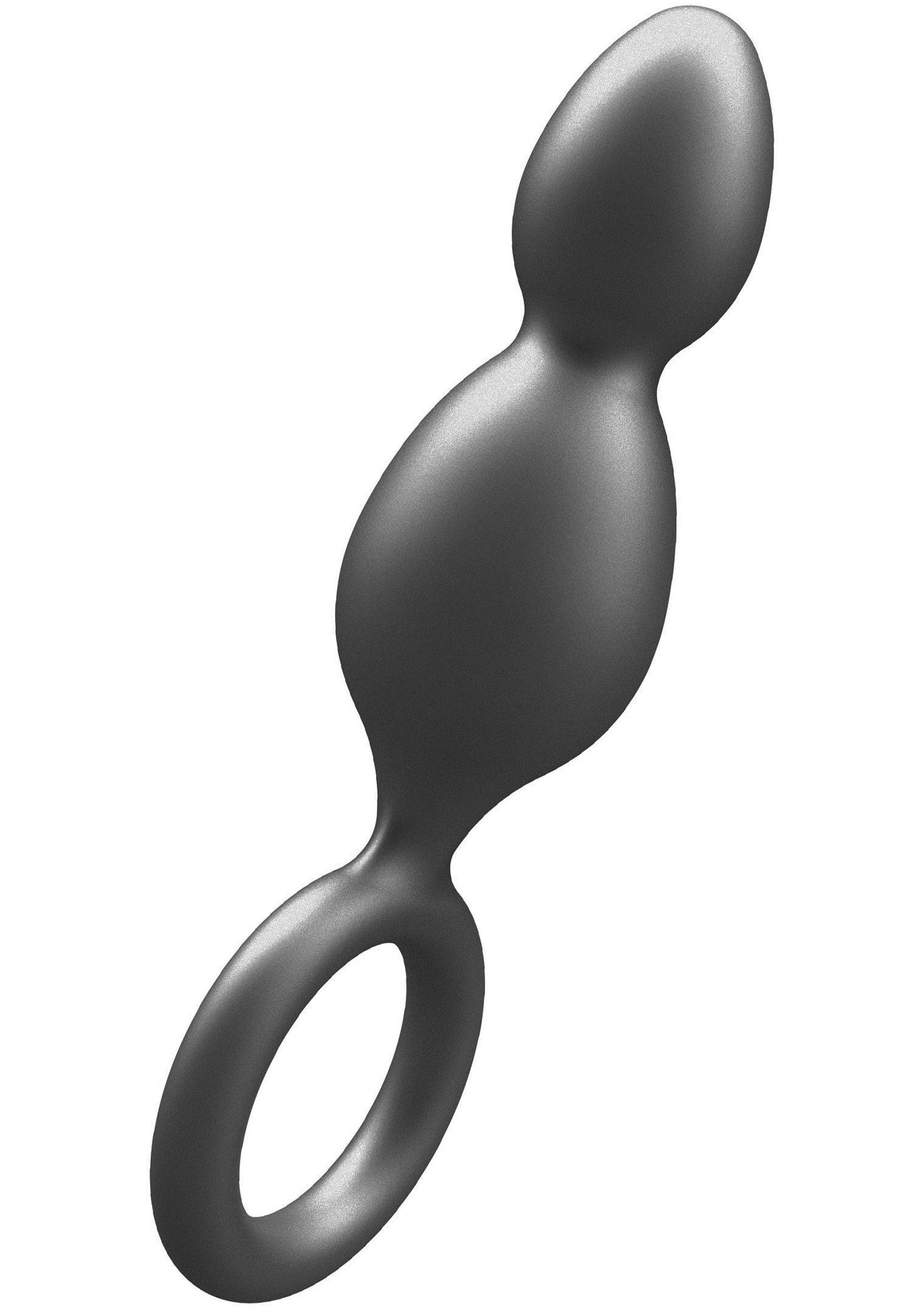 The Plugger 2 Balls Plug - Silicone Anal Beads, Metallic Coating - Grey