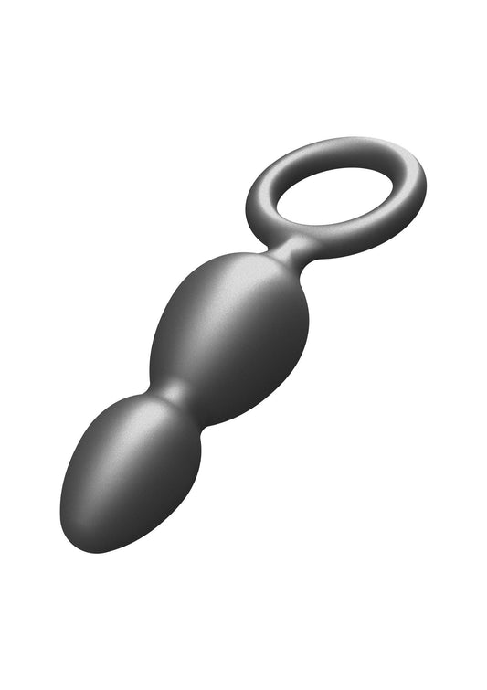 The Plugger 2 Balls Plug - Silicone Anal Beads, Metallic Coating - Grey