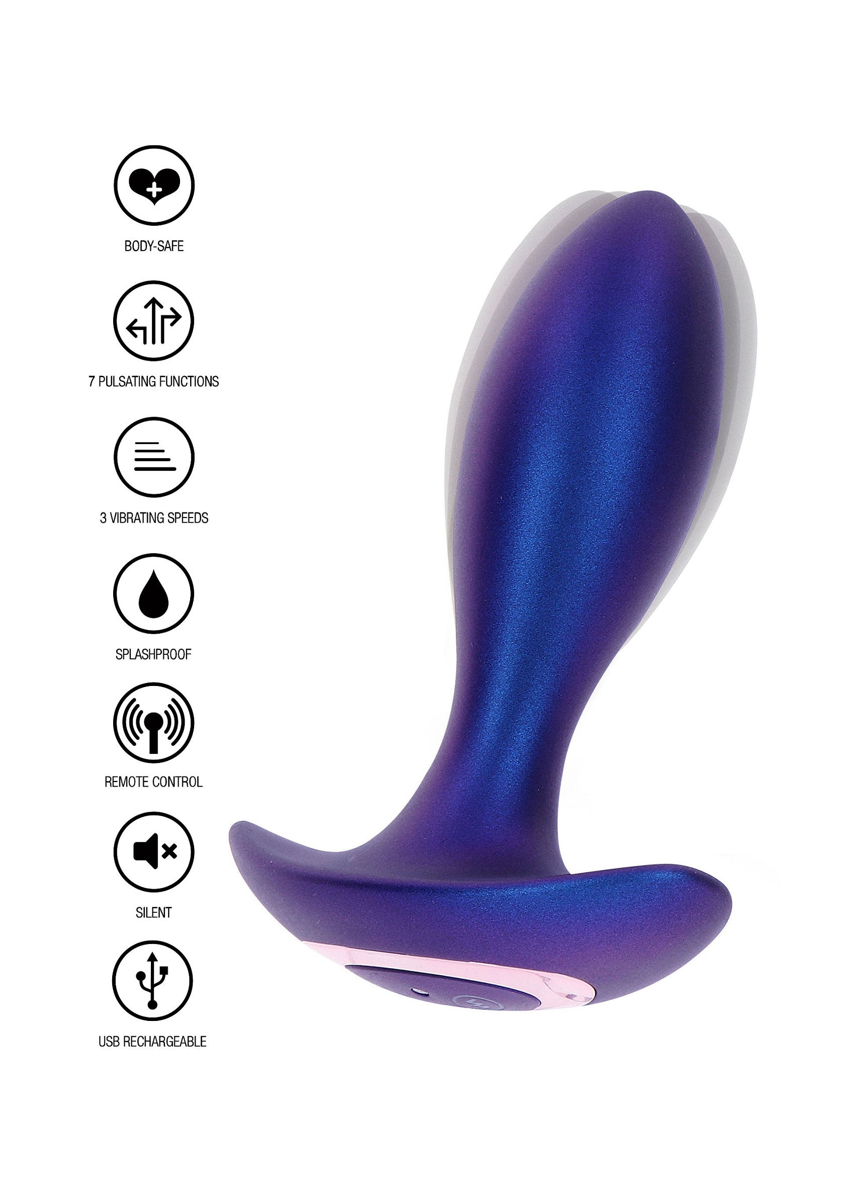 The Brave Vibrating Butt Plug - 7 Modes, Remote Control, Silicone - Blue