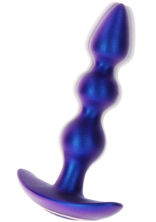 The Bold Beaded Vibrating Butt Plug - 7 Modes, Remote, Silicone - Blue