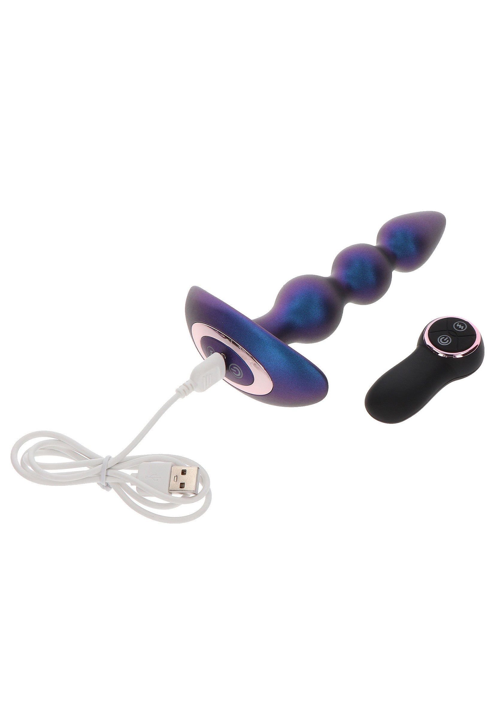 The Bold Beaded Vibrating Butt Plug - 7 Modes, Remote, Silicone - Blue