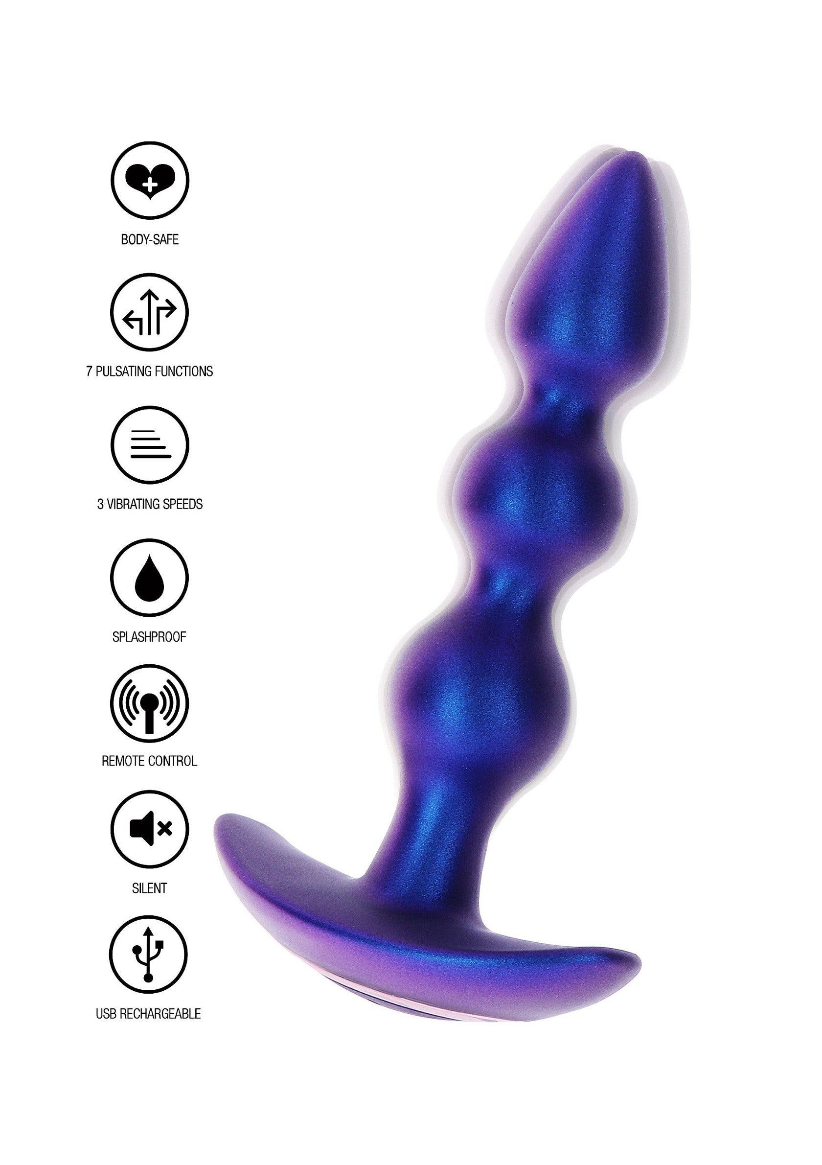 The Bold Beaded Vibrating Butt Plug - 7 Modes, Remote, Silicone - Blue