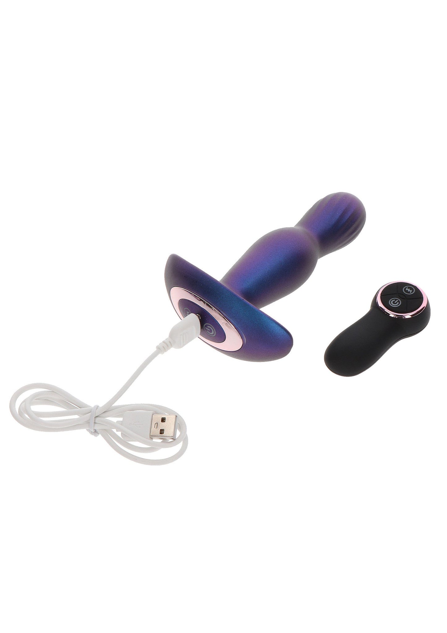 The Stout Inflatable Vibrating Butt Plug - 7 Modes, Remote - Blue