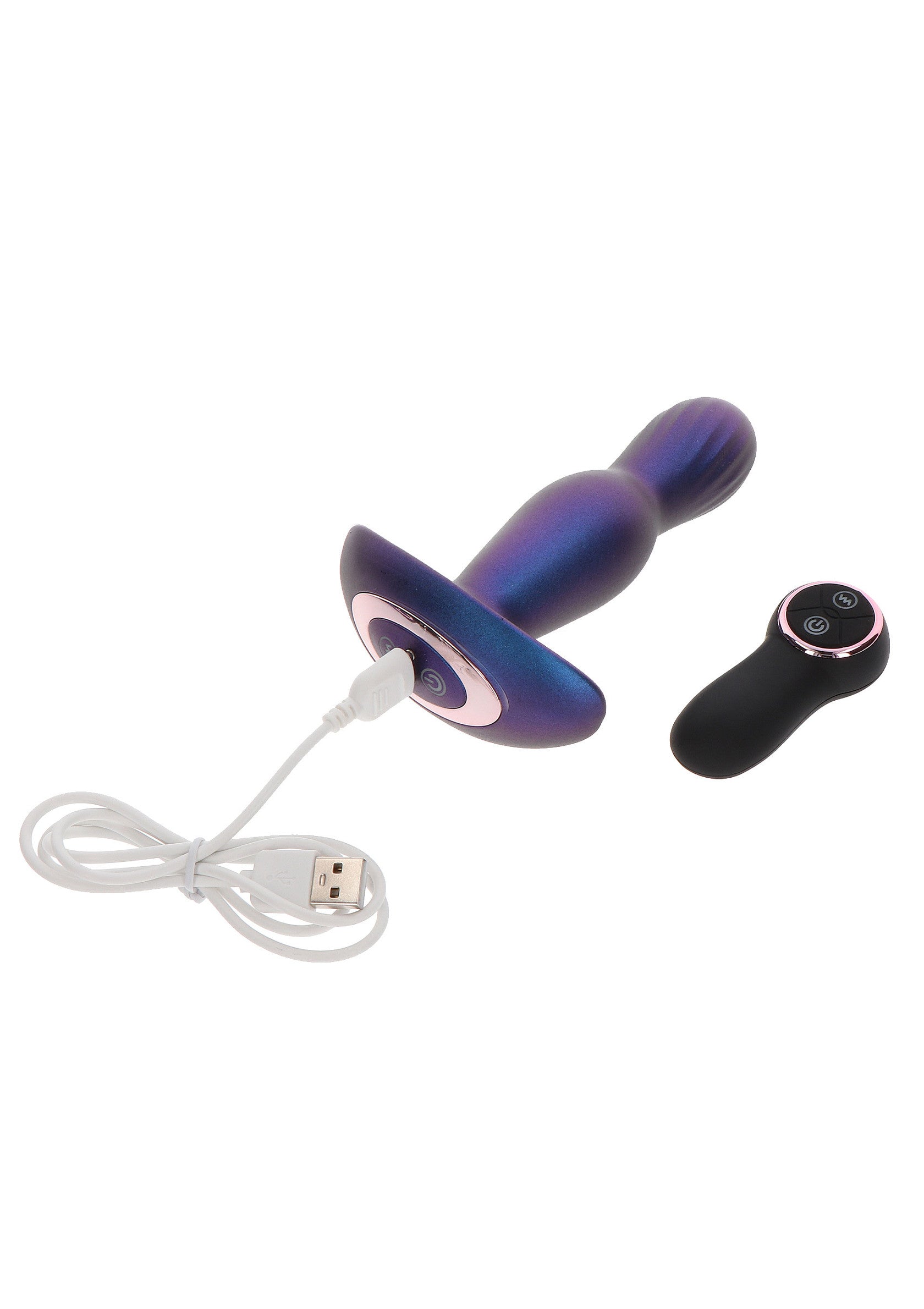 The Stout Inflatable Vibrating Butt Plug - 7 Modes, Remote - Blue