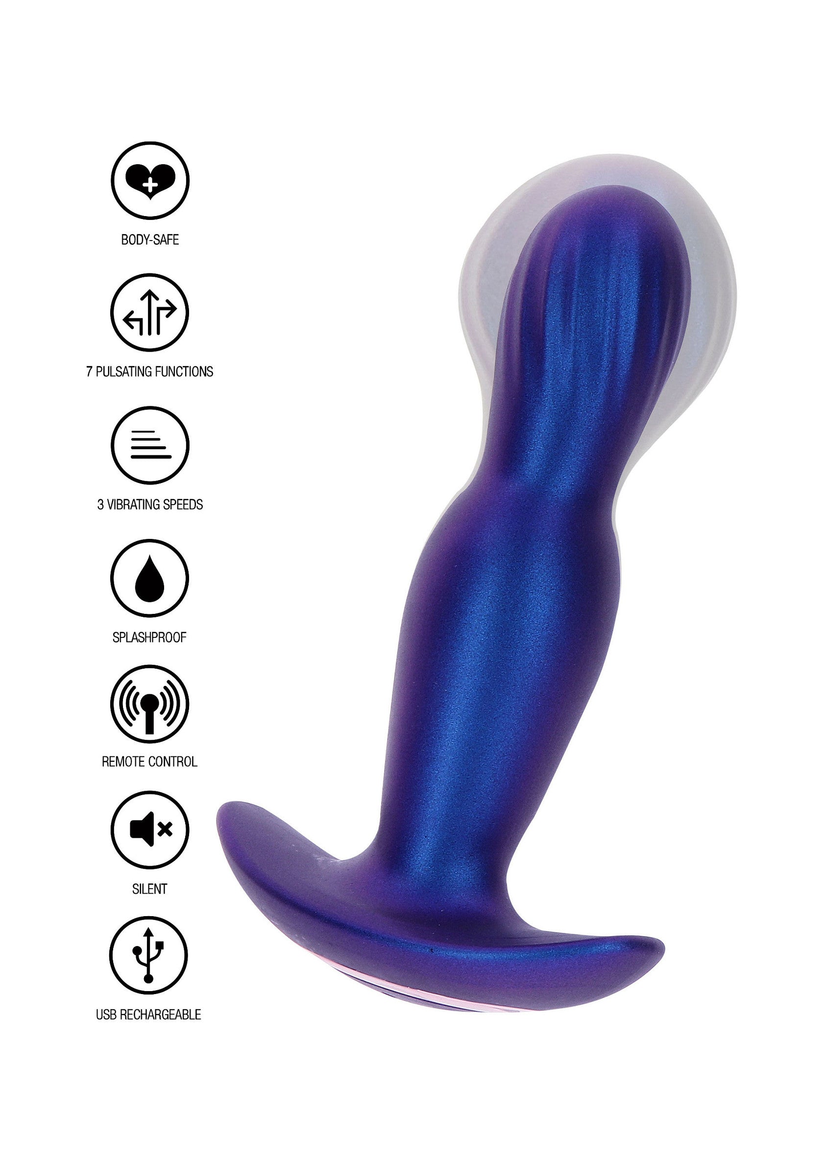 The Stout Inflatable Vibrating Butt Plug - 7 Modes, Remote - Blue