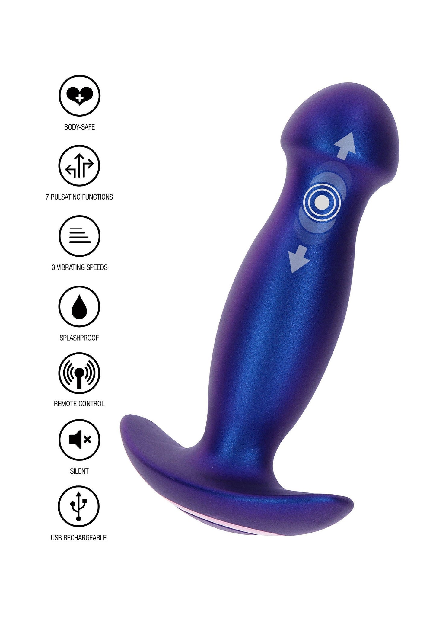 The Wild Magnetic Pulse Vibrating Butt Plug - 7 Modes, Remote - Blue