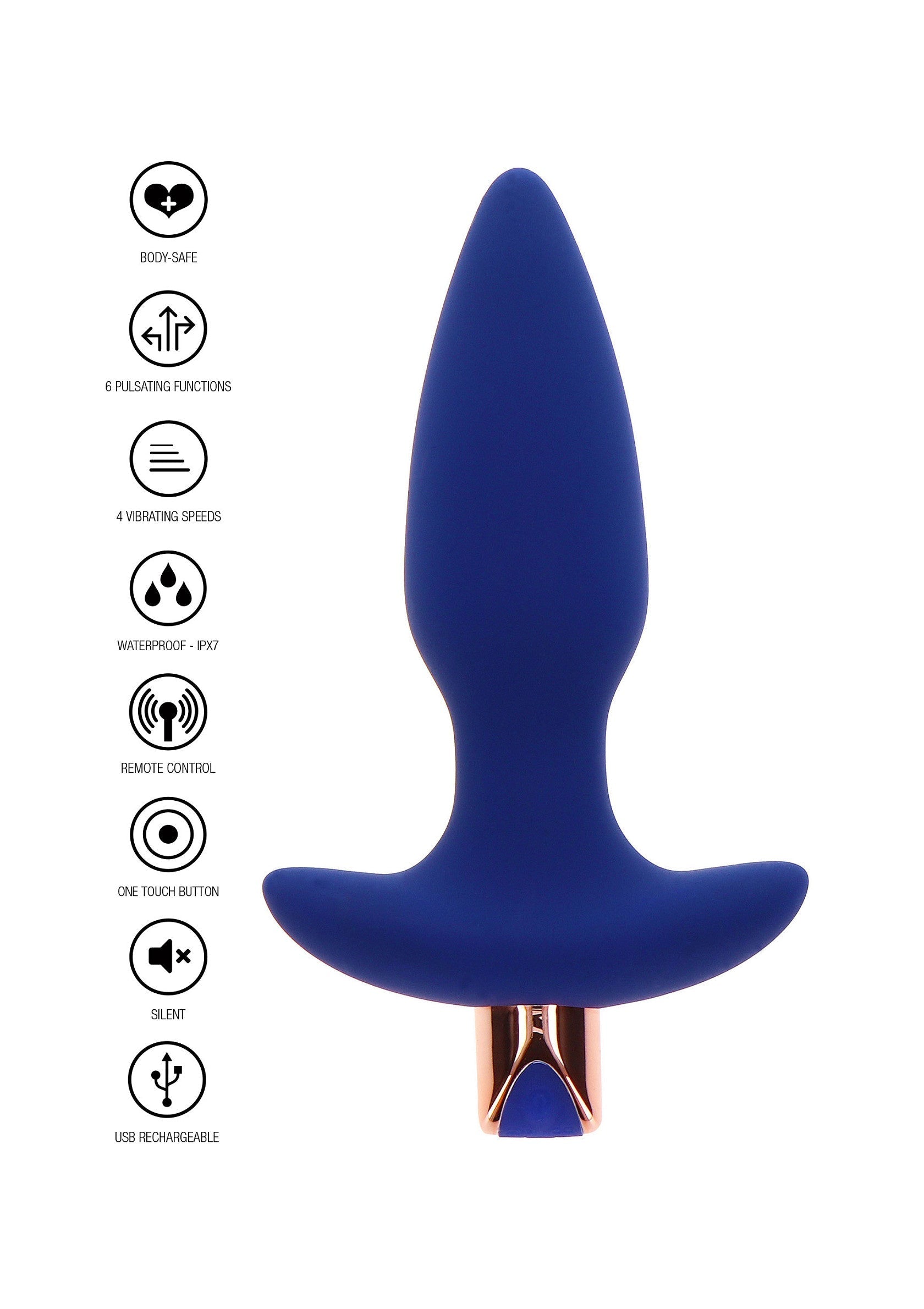The Sparkle Vibrating Butt Plug - 6 Modes, 4 Speeds, Remote - Blue