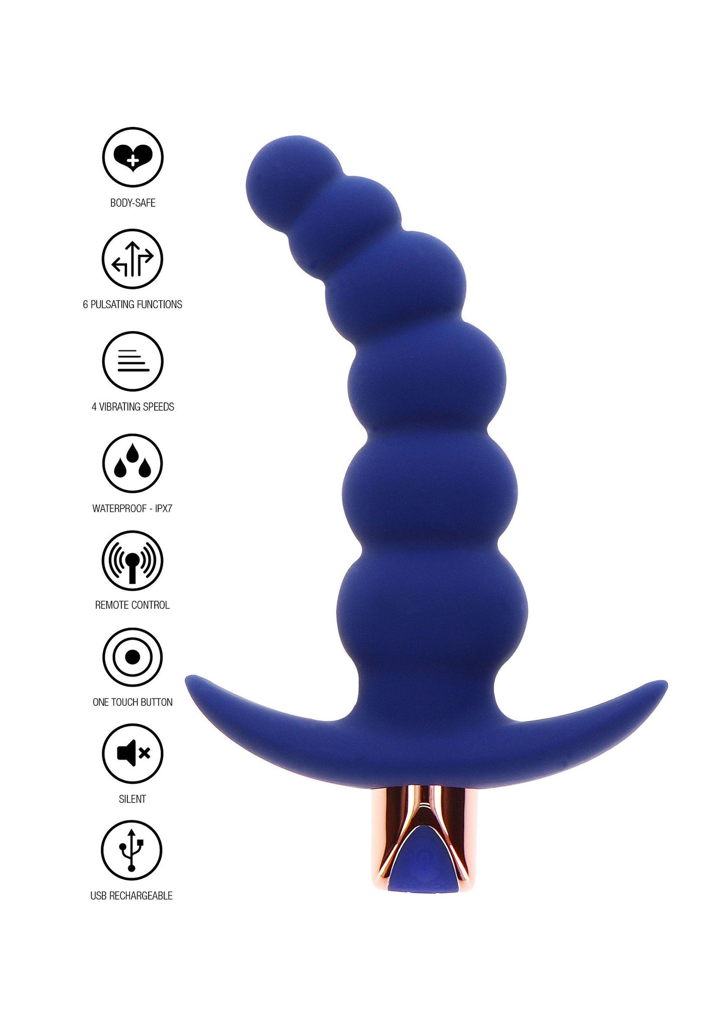 The Spunky Vibrating Butt Plug - 6 Modes, 4 Speeds, Remote - Blue