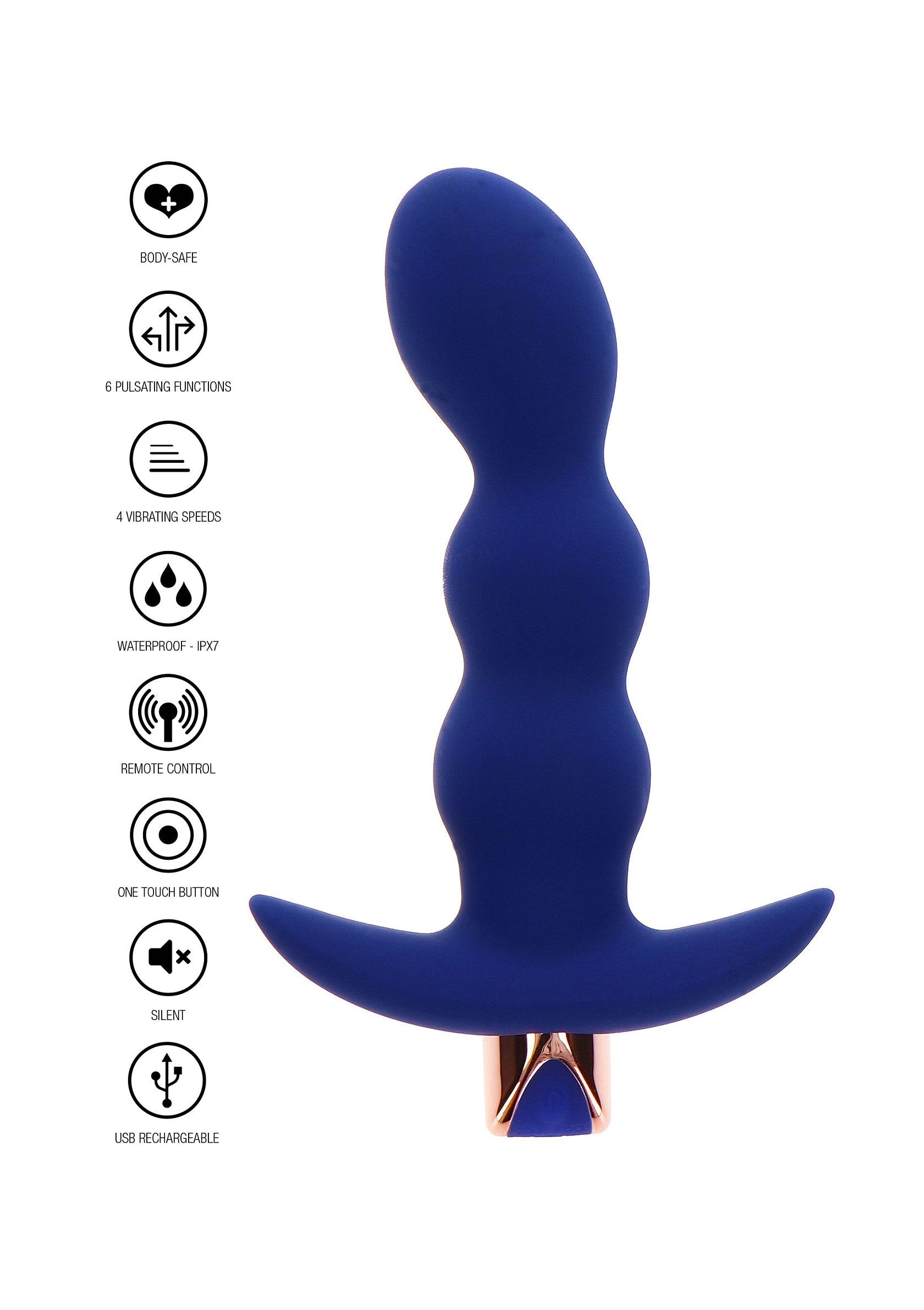 The Risque Vibrating Butt Plug - 6 Modes, 4 Speeds, Remote - Blue