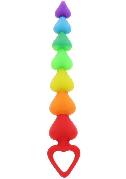Rainbow Heart Beads - 7 Progressive Anal Beads, Body-Safe Silicone - Rainbow