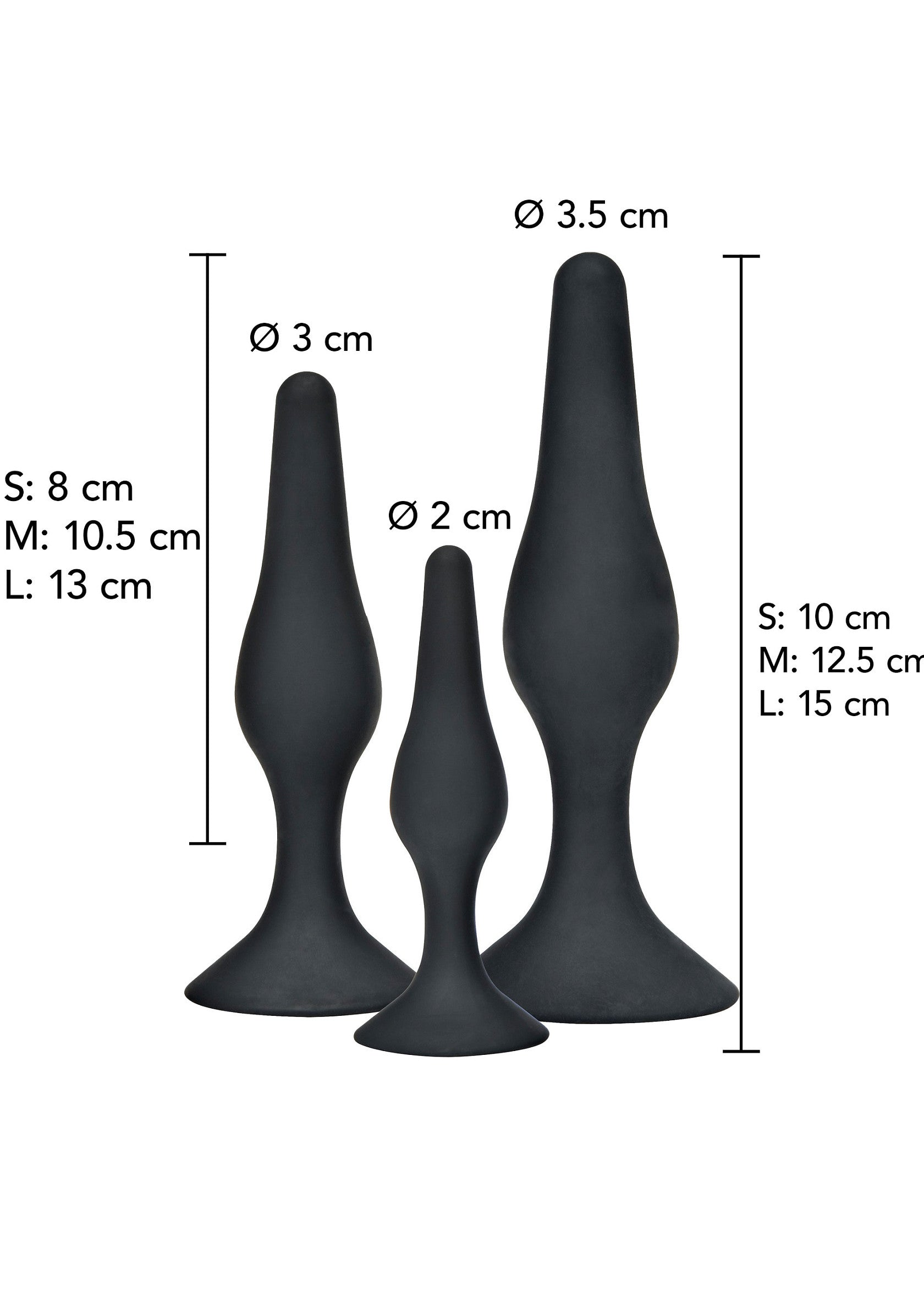 Curvy Companions Kit 3 pcs - Beginner Anal Plug Set, 3 Sizes - Black