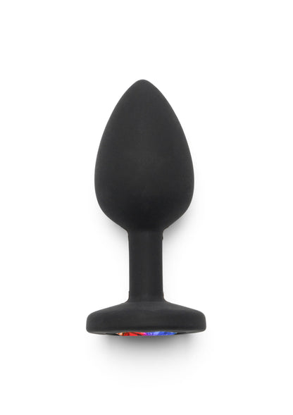 Dop anal din silicon cu bijuterii, mic – accent curcubeu cu pietre prețioase