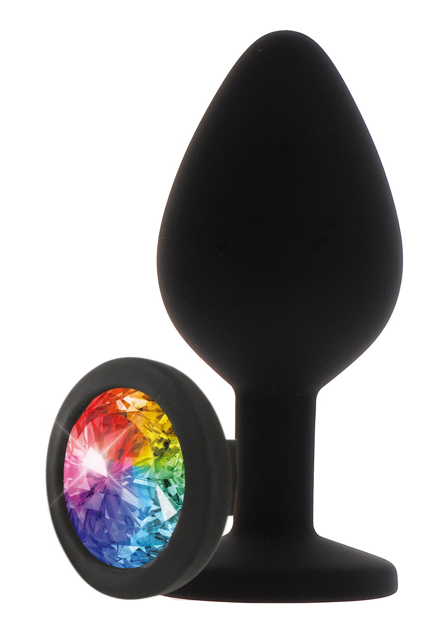 Rainbow Booty Jewel Medium - Silicone Butt Plug with Gemstone - Black