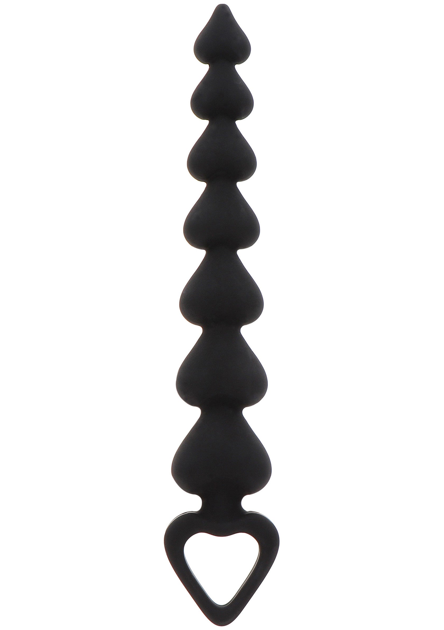 Heart Beads - 7 Heart-Shaped Anal Beads, Body-Safe Silicone - Black