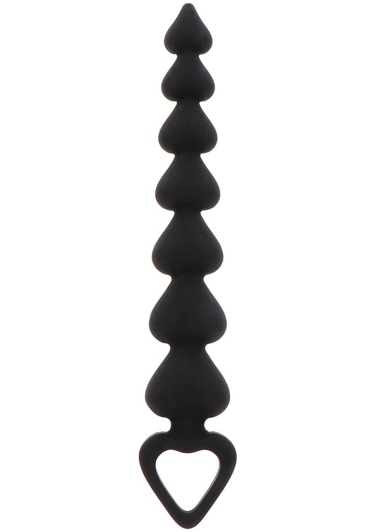 Heart Beads - 7 Heart-Shaped Anal Beads, Body-Safe Silicone - Black