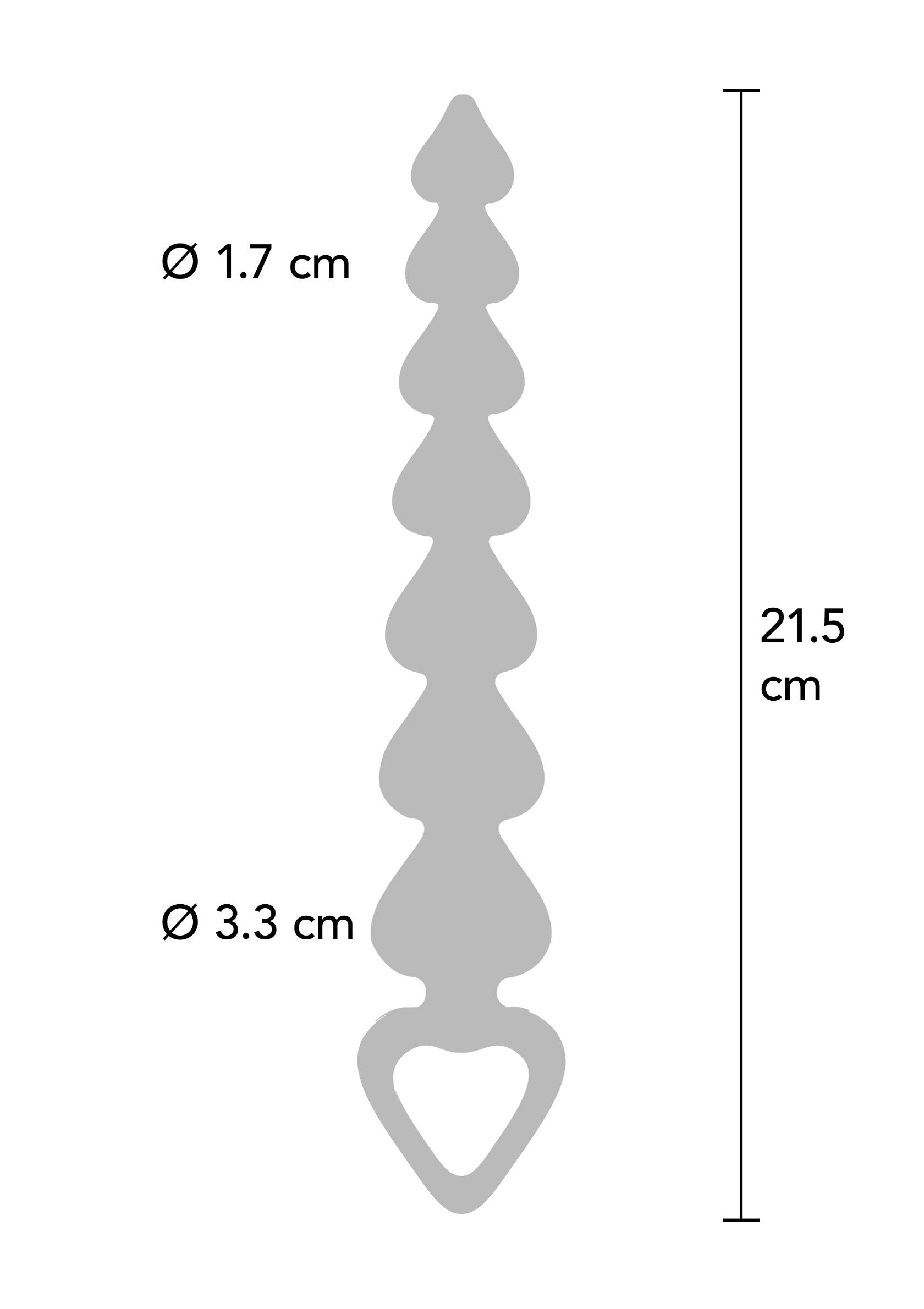 Heart Beads - 7 Heart-Shaped Anal Beads, Body-Safe Silicone - Black