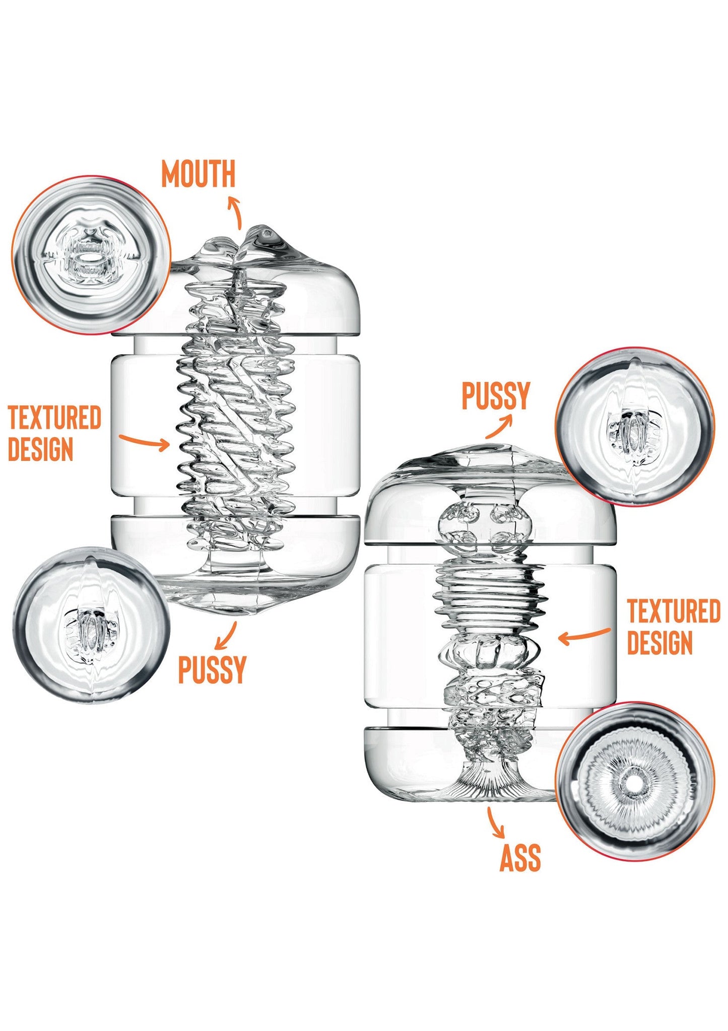 Clear Shot Double Masturbator - Dual-Sided with Hard Case - Clear