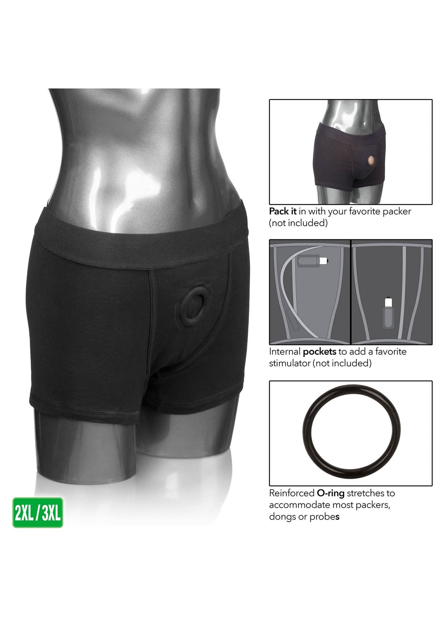 Boxer Brief Harness - O-Ring Harness with Vibrator Pocket - Xs/S