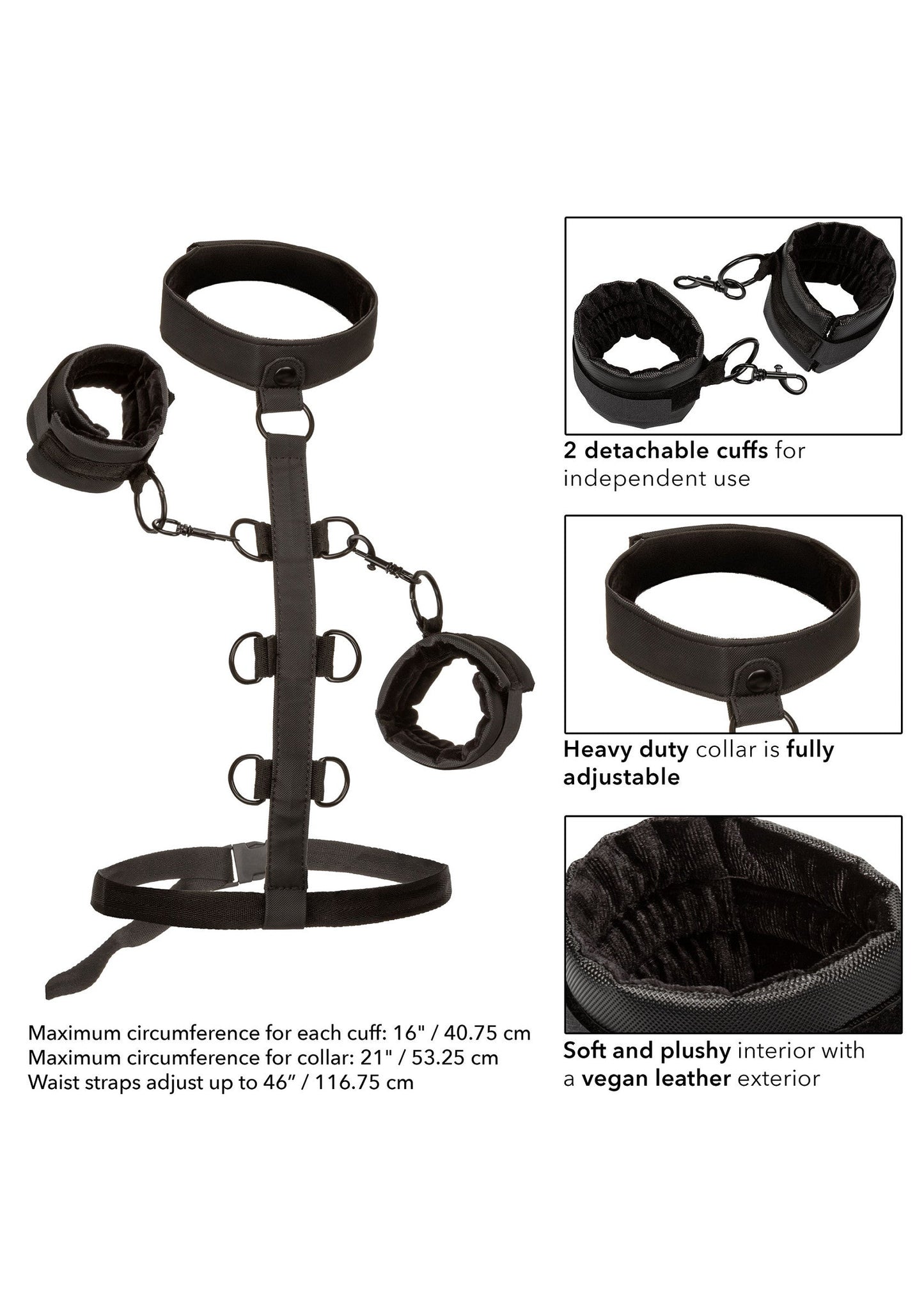 Boundless Collar Restraint - Adjustable Collar with Leash - Black