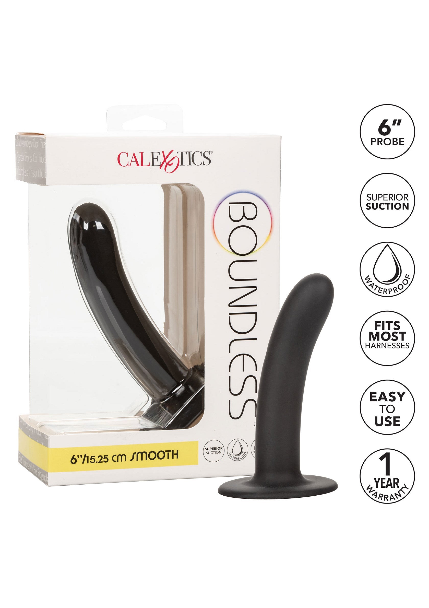 Boundless 6" Smooth Strap-On Dildo - Silicone with Suction Cup - Black