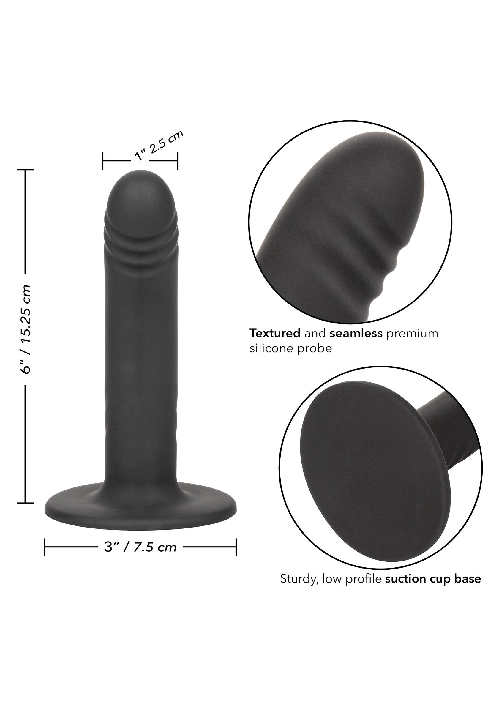 Boundless 6" Ridged Strap-On Dildo - Silicone with Suction Cup - Black