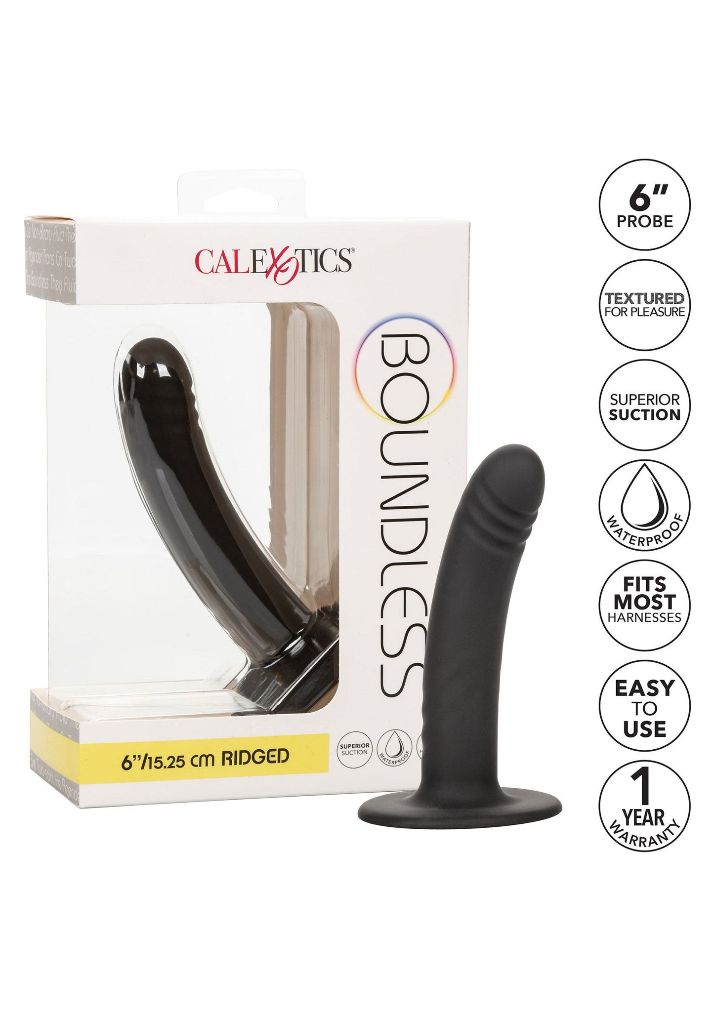 Boundless 6" Ridged Strap-On Dildo - Silicone with Suction Cup - Black