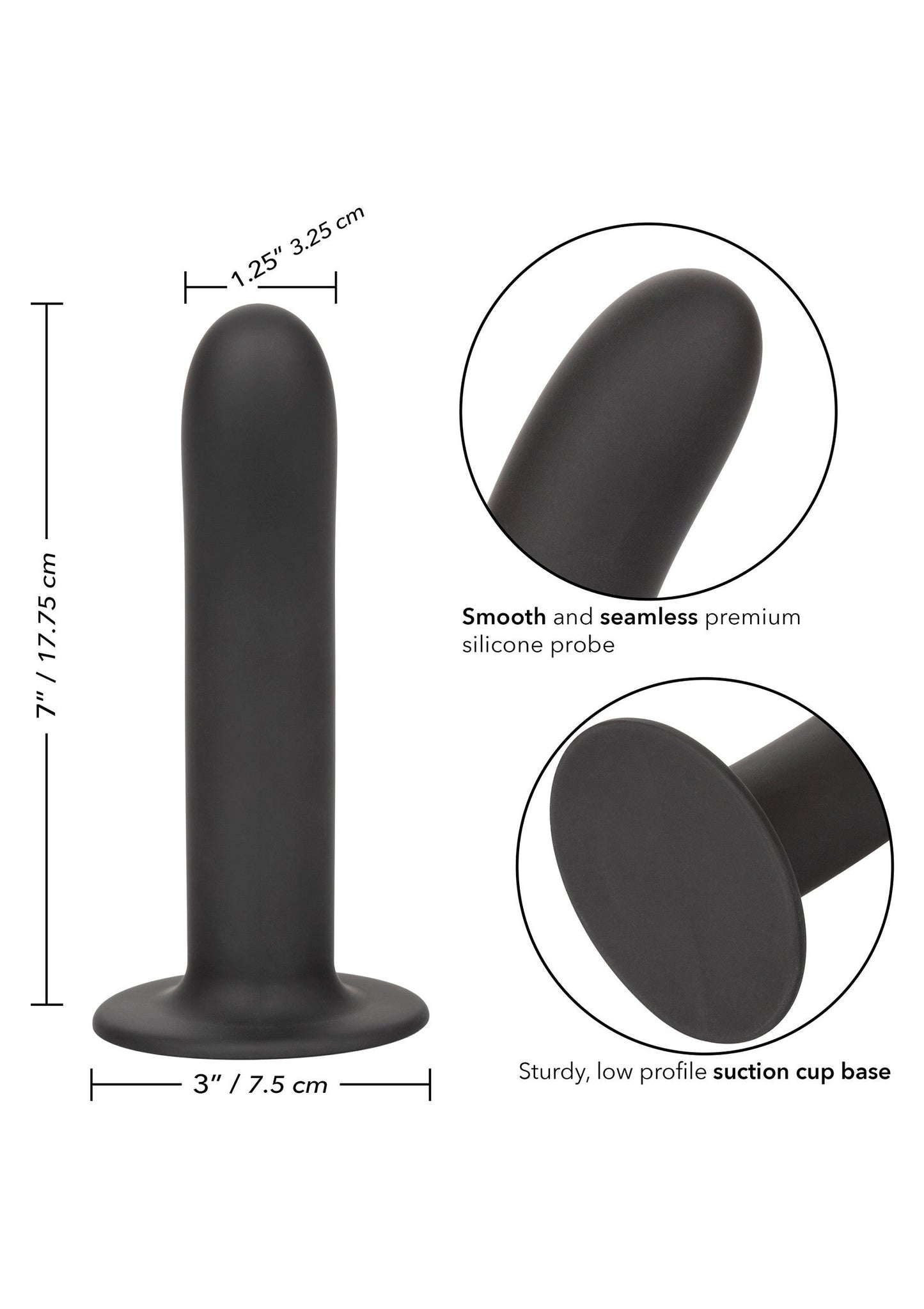 Boundless 7" Smooth Strap-On Dildo - Silicone with Suction Cup - Black