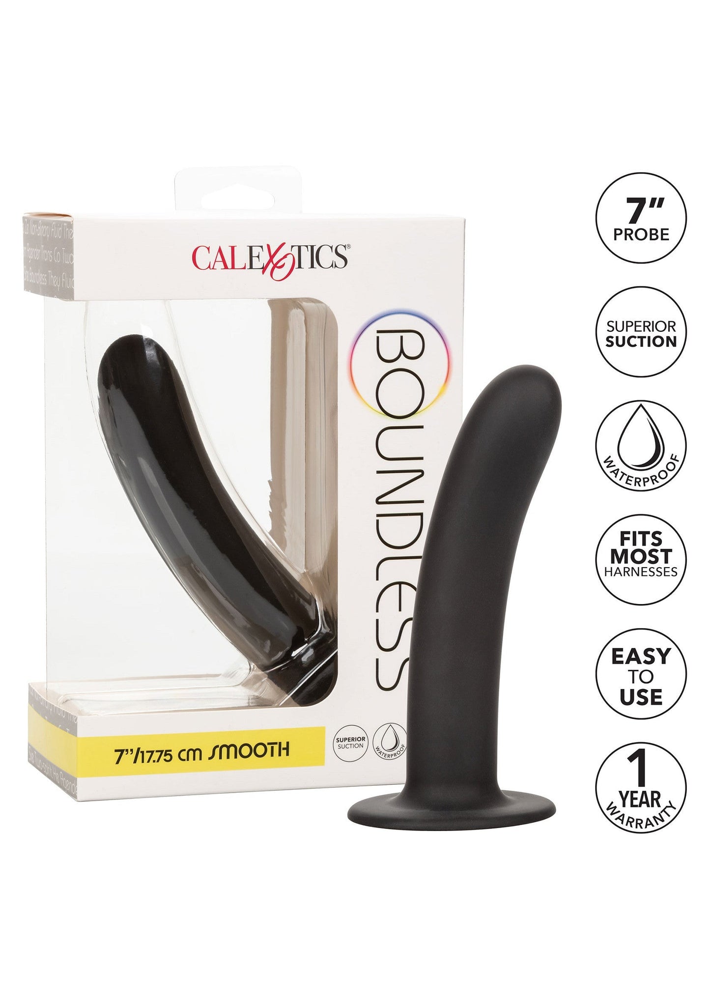 Boundless 7" Smooth Strap-On Dildo - Silicone with Suction Cup - Black