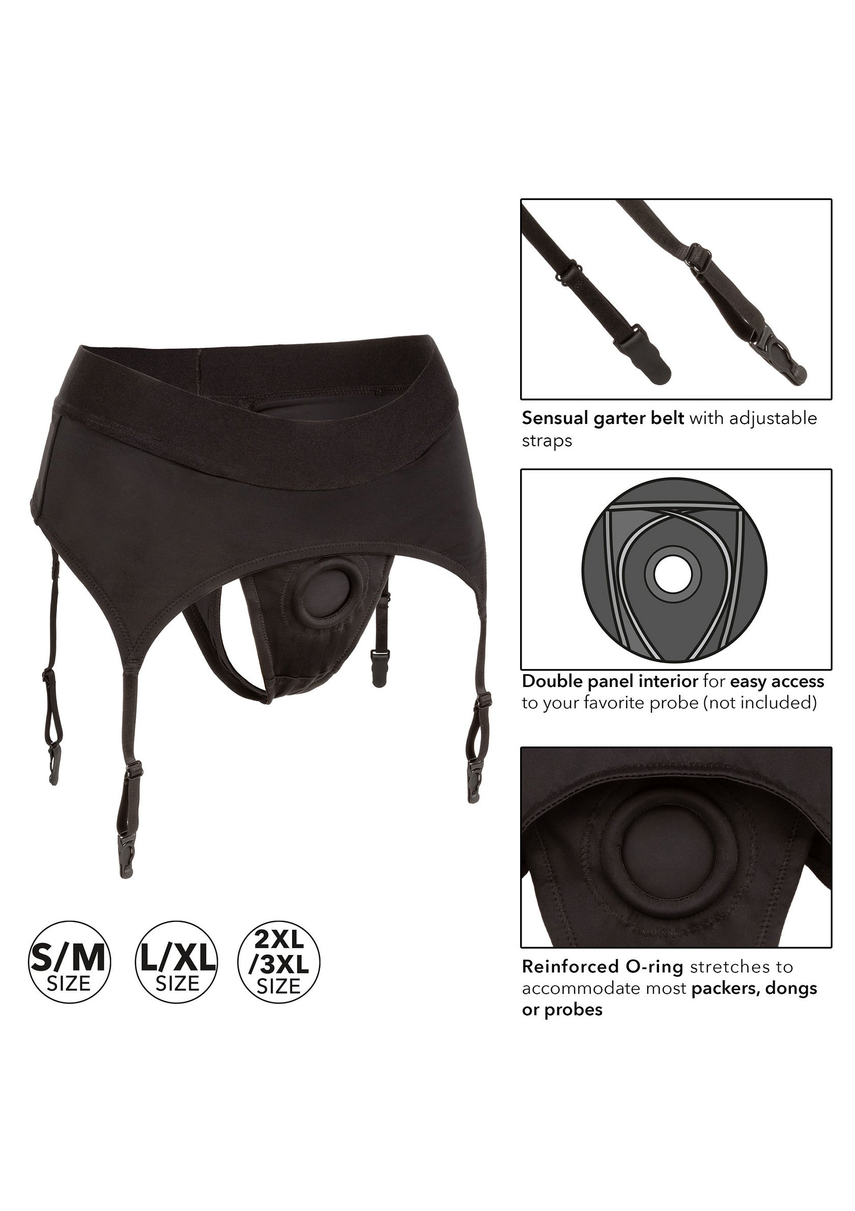 Boundless Thong with Garter - Strap-On Harness, Adjustable - Black