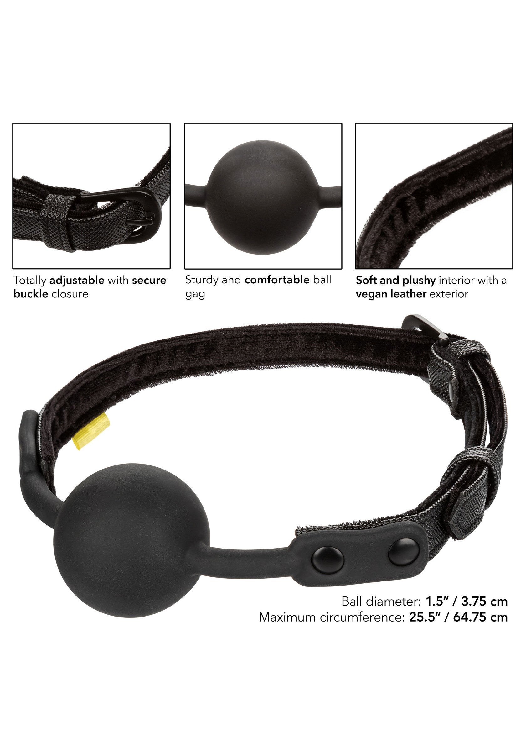 Boundless Ball Gag - Adjustable Vegan Leather Gag - Black
