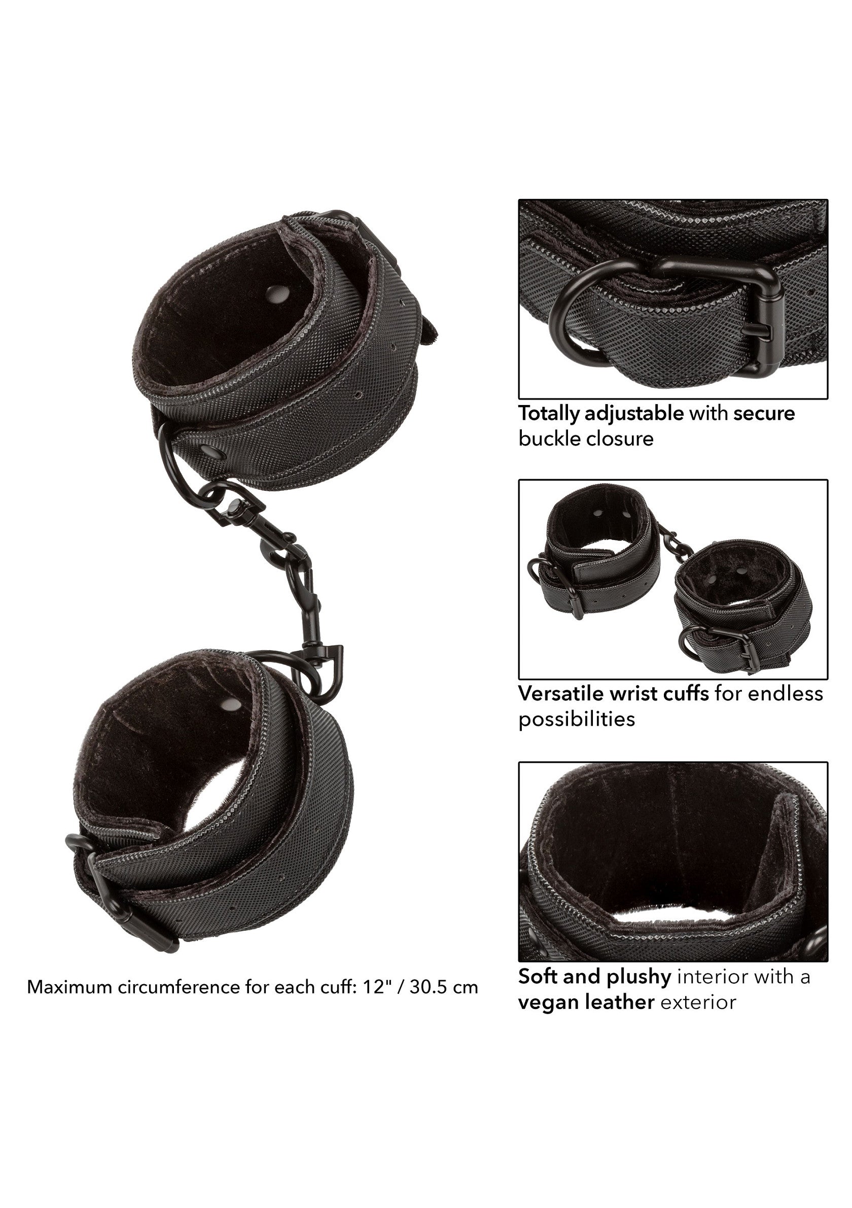 Boundless Wrist Cuffs - Adjustable Vegan Leather Restraints - Black