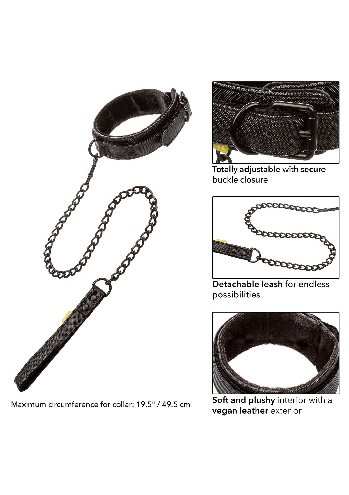 Boundless Collar & Leash - Adjustable Vegan Leather Set - Black