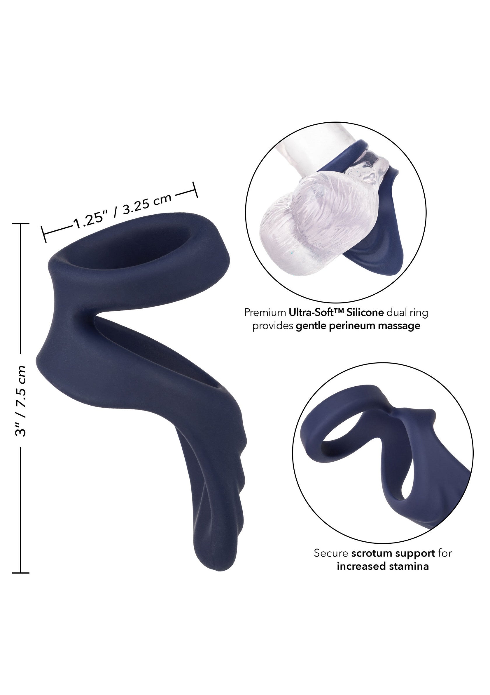 Viceroy Perineum Dual Ring - Silicone Cock Ring with Support - Blue