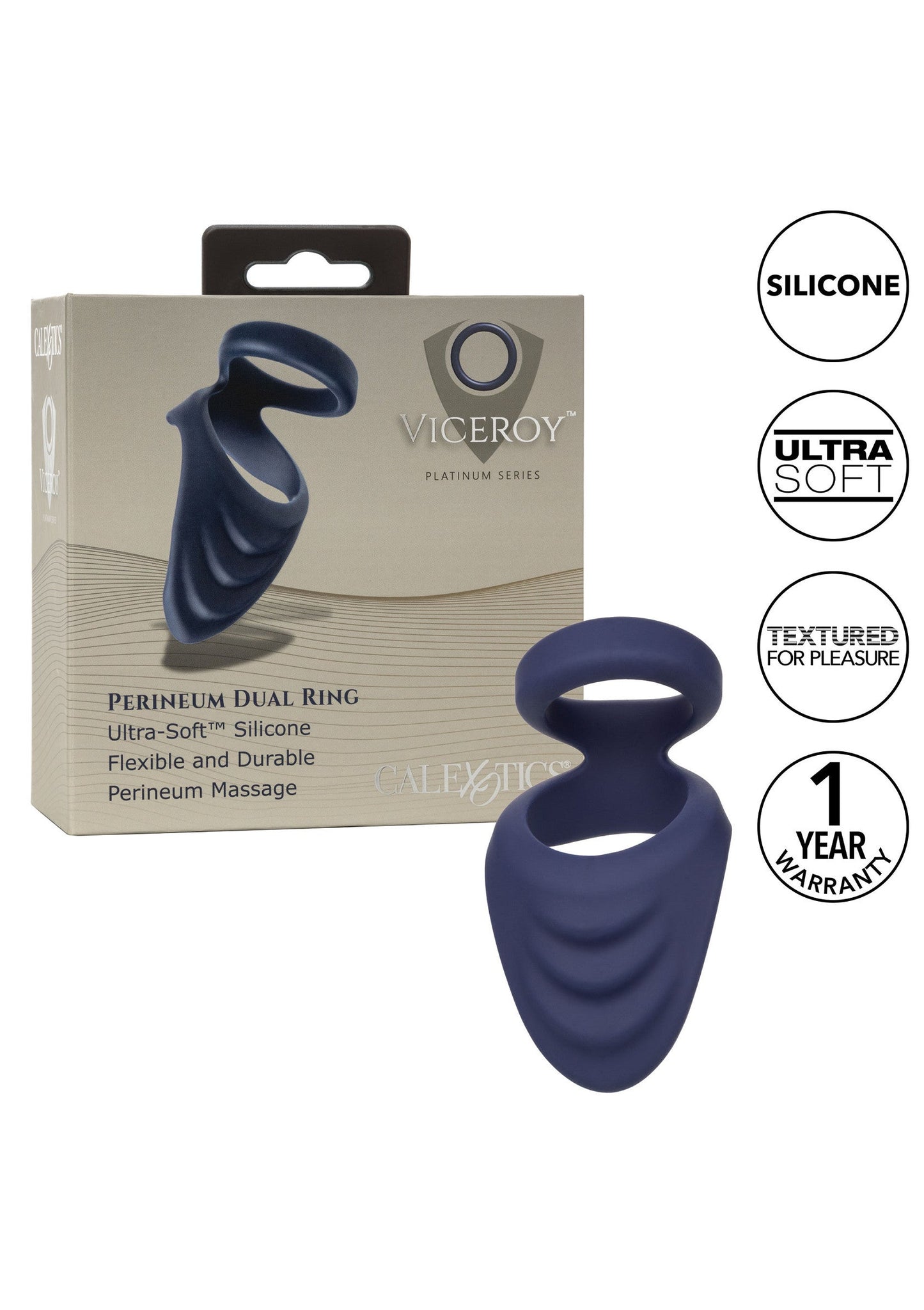 Viceroy Perineum Dual Ring - Silicone Cock Ring with Support - Blue