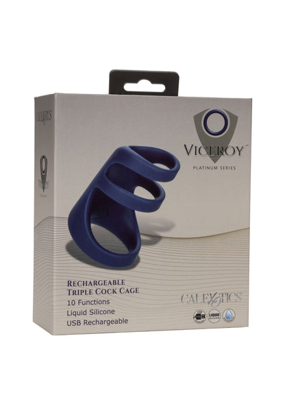 Cușcă vibratoare pentru penis – Inel triplu cu 10 funcții, reîncărcabilă