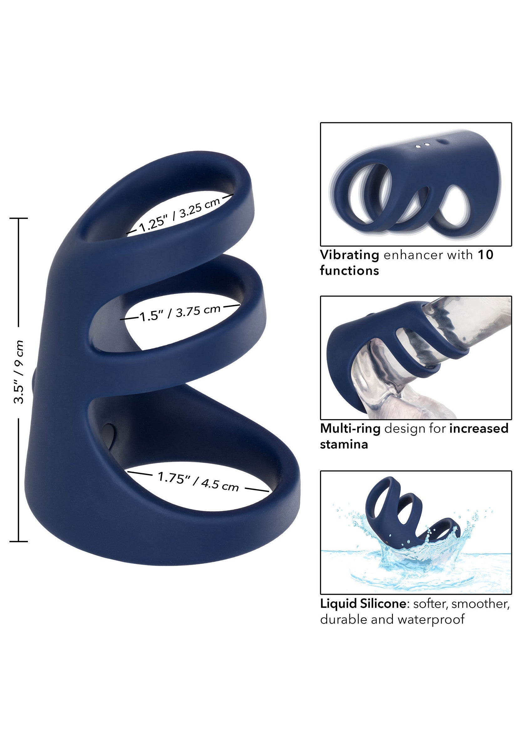 Rechargeable Triple Cock Cage - 10 Function Vibrating Cage - Blue