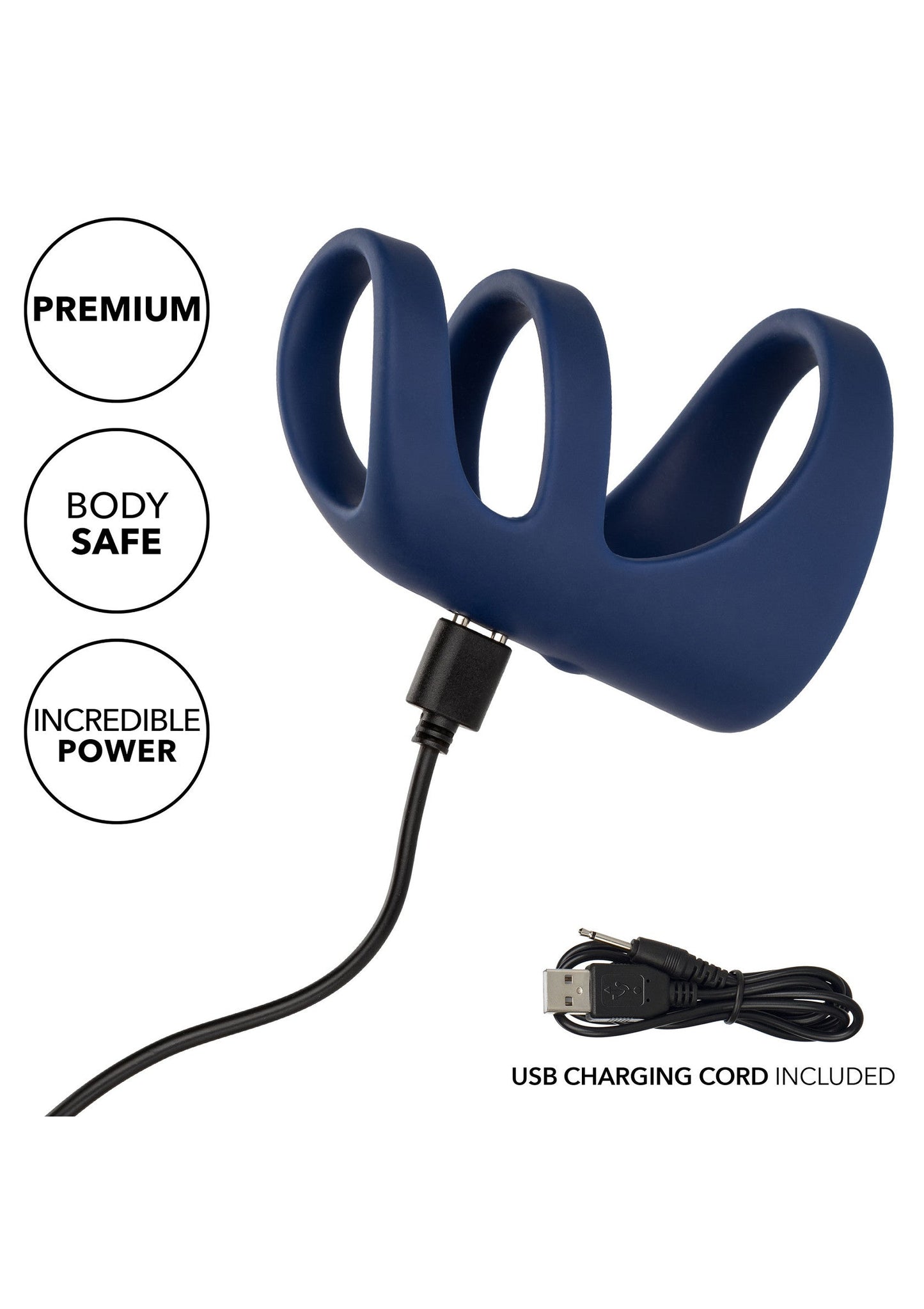 Rechargeable Triple Cock Cage - 10 Function Vibrating Cage - Blue