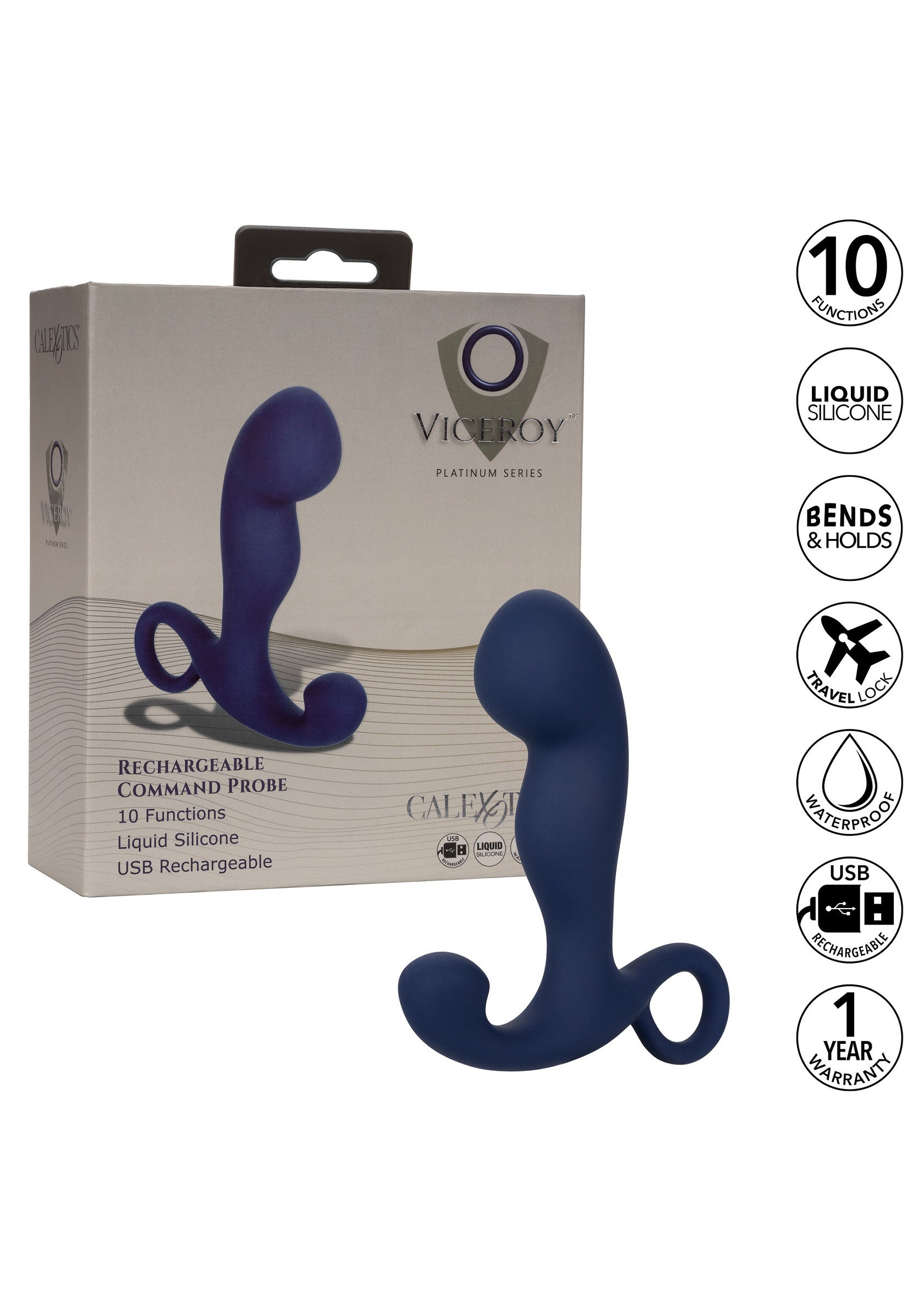 Rechargeable Command Probe - 10 Function Prostate Massager - Blue