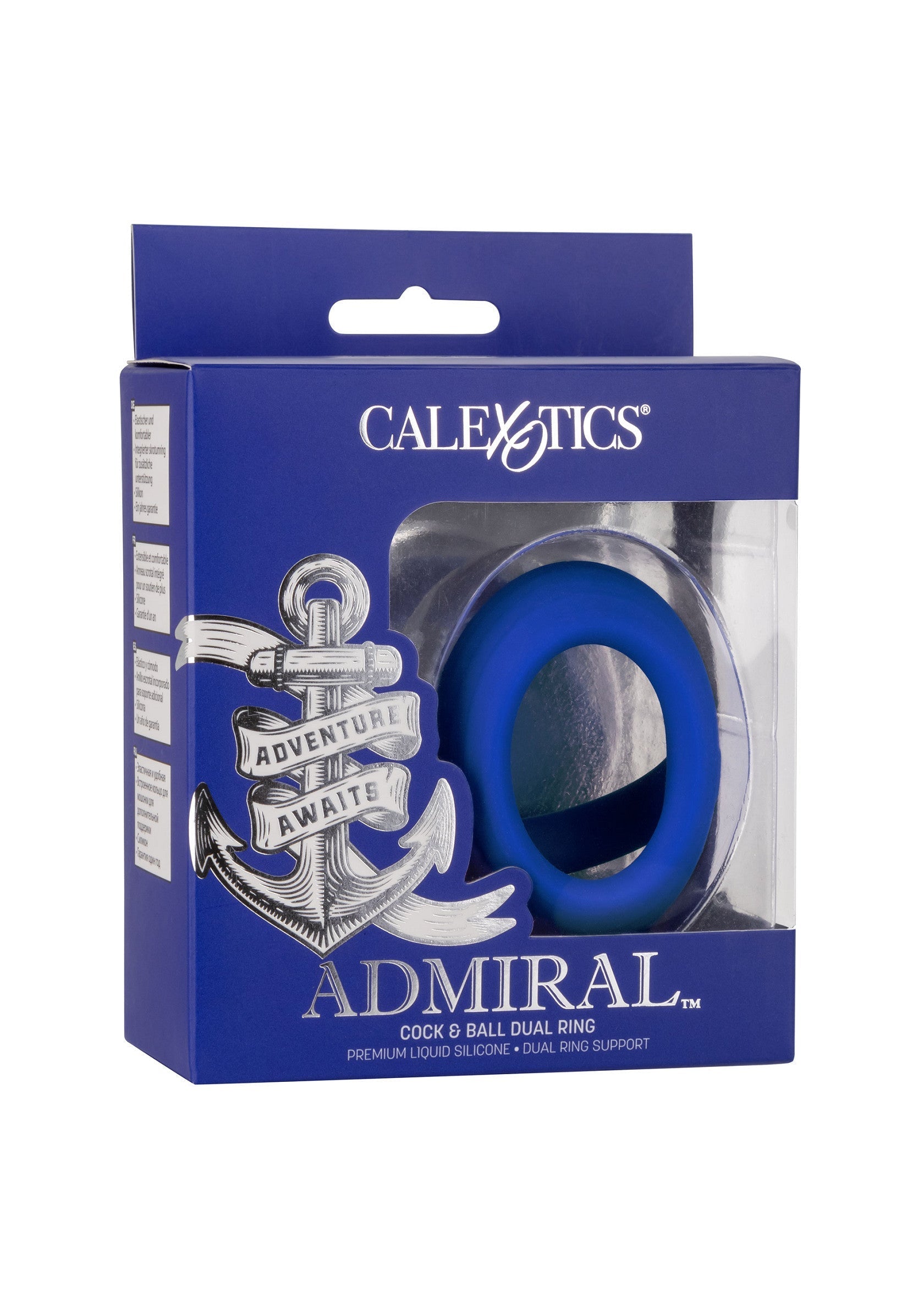 Admiral Cock & Ball Dual Ring - Liquid Silicone, Stretchy - Blue