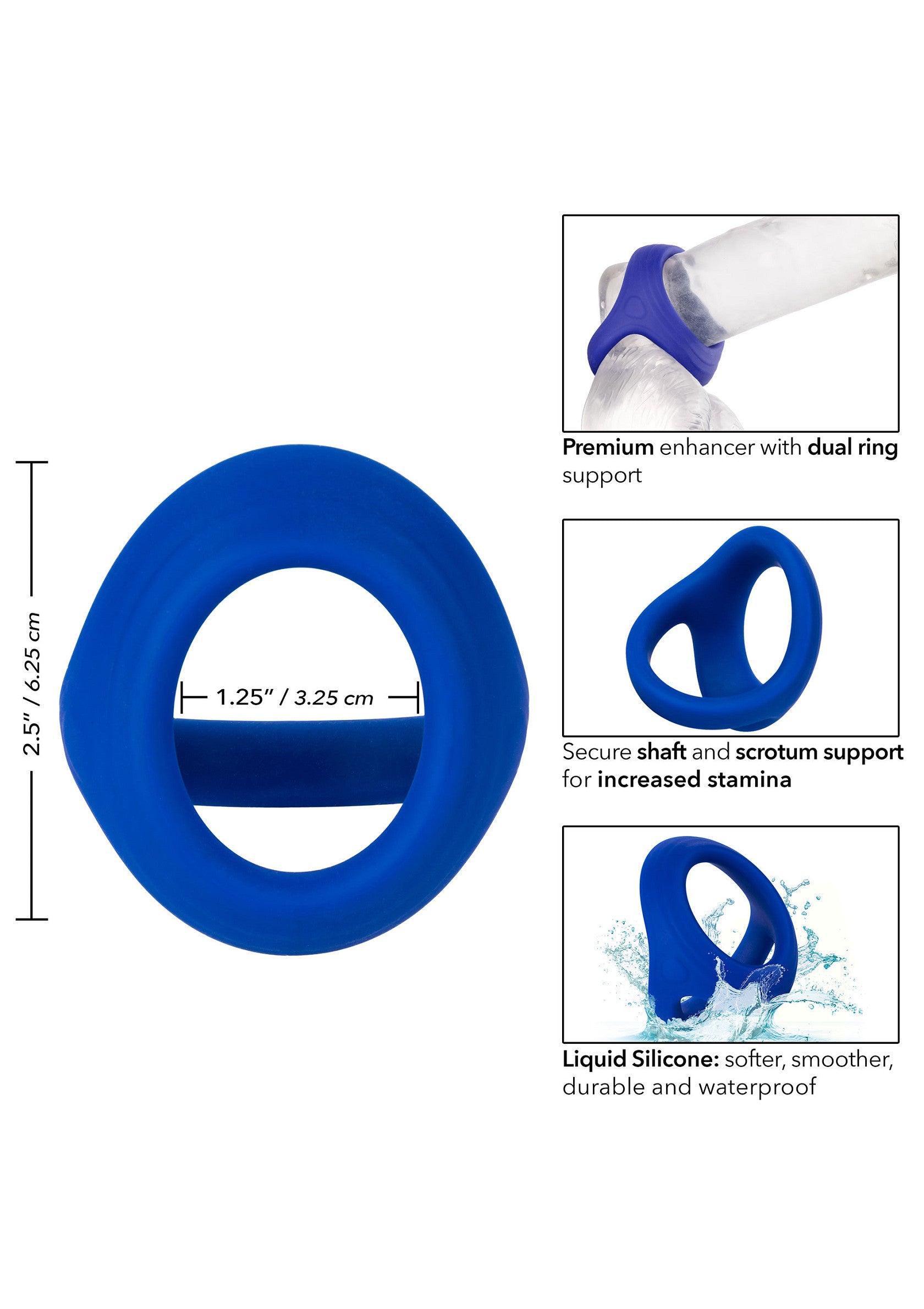 Admiral Cock & Ball Dual Ring - Liquid Silicone, Stretchy - Blue