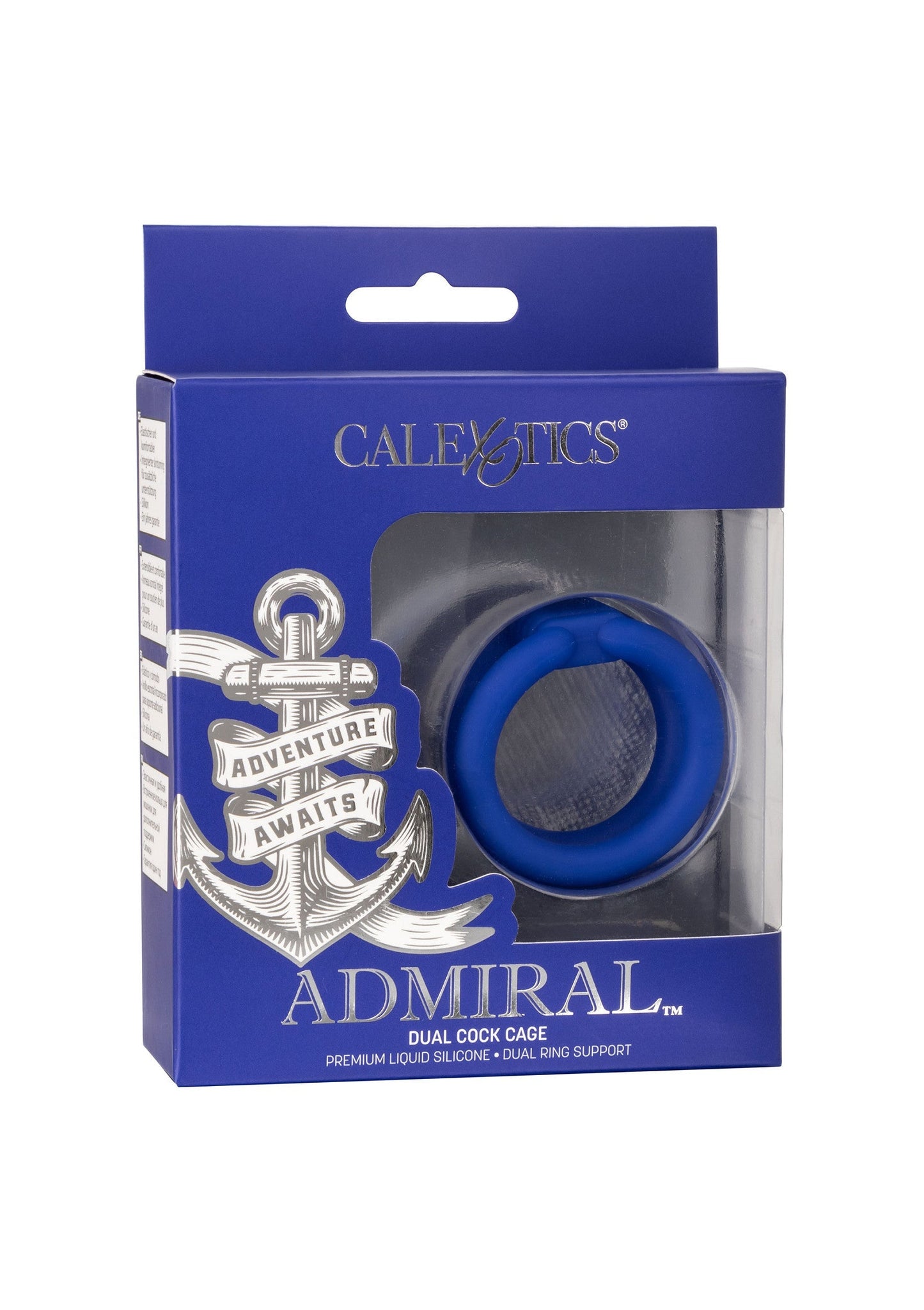 Admiral Dual Cock Cage - Liquid Silicone Enhancer, Dual Ring - Blue
