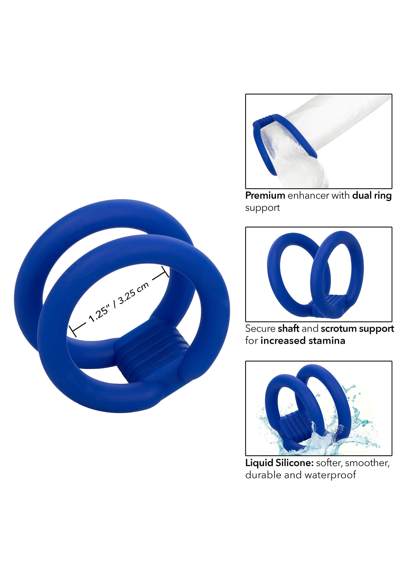 Admiral Dual Cock Cage - Liquid Silicone Enhancer, Dual Ring - Blue